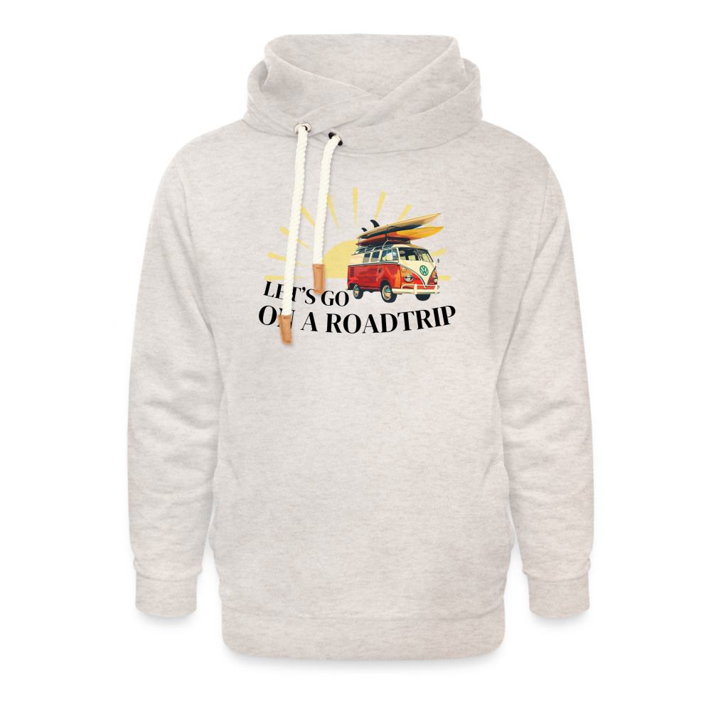 Let's Go On A RoadTrip Shawl Collar Hoodie - heather oatmeal