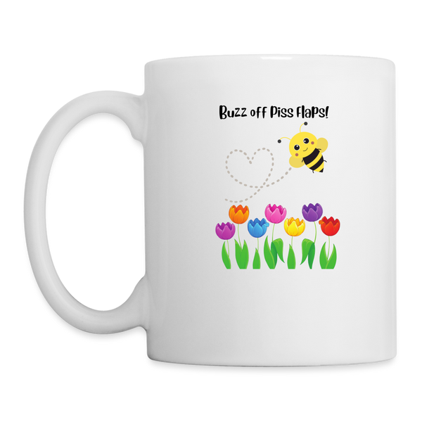 Buzz Off Piss Flaps Mug - white