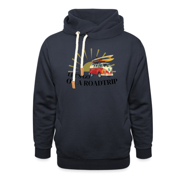 Let's Go On A RoadTrip Shawl Collar Hoodie - navy