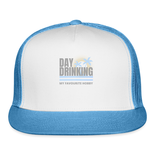 Day Drinking My Favourite Hobby Trucker Cap - white/blue