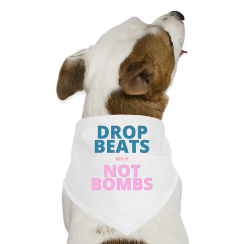 Drop Beats Not Bombs Dog Bandana - white