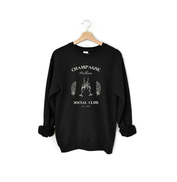 Champagne Problems Social Club Black Crewneck